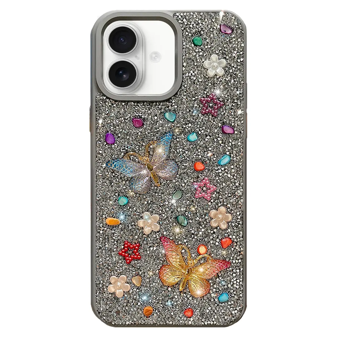 iPhone 11 Butterfly and Diamond Bling Case Light Gray